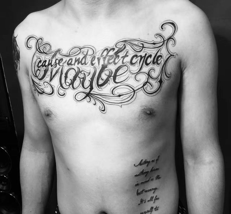 添加设计（奇卡诺字体）纹身图片_成品原创胸部肩部背部欧美清新字符图腾手臂纹身图案