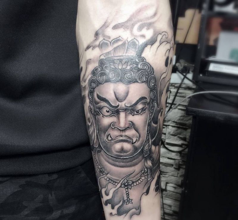 不动明王纹身图片_成品手臂腿部背部传统肖像人物鬼神宗教纹身图案