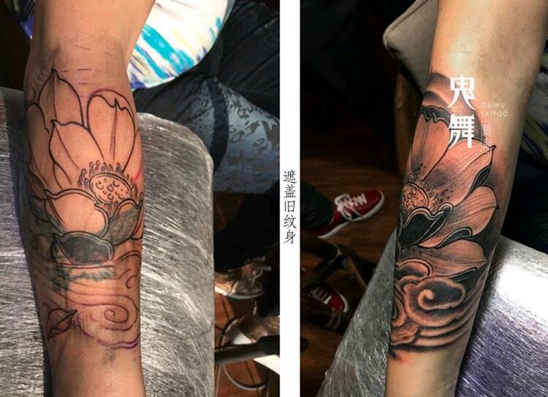 莲花遮盖旧纹身纹身图片_手臂腿部手部传统植物纹身图案