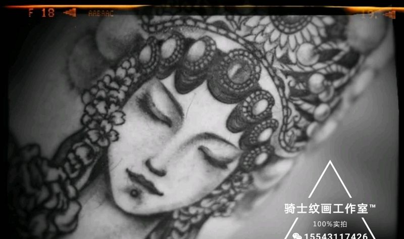 花旦纹身图片_腿部传统肖像人物成品纹身图案