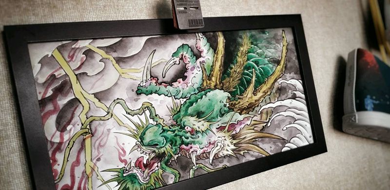 龙纹身图片_肩部胸部传统动物鬼神图腾龙手稿纹身图案