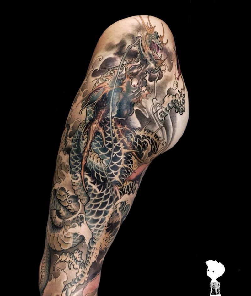 新传统龙纹身图片_成品腿部动物传统纹身图案