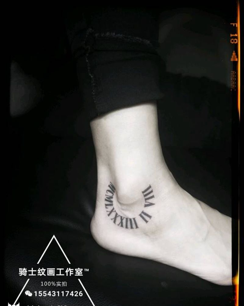 罗马数字小清新纹身图片_脚部清新字符成品纹身图案