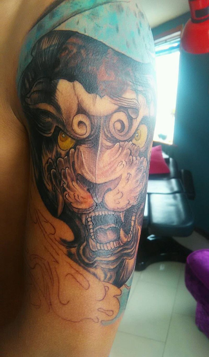 福狮 遮盖 未完成纹身图片