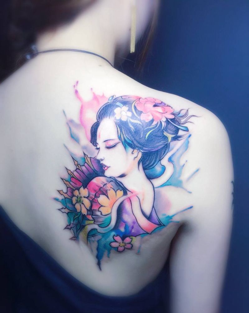 仕女纹身图片_成品肩部手臂腿部背部传统清新人物纹身图案