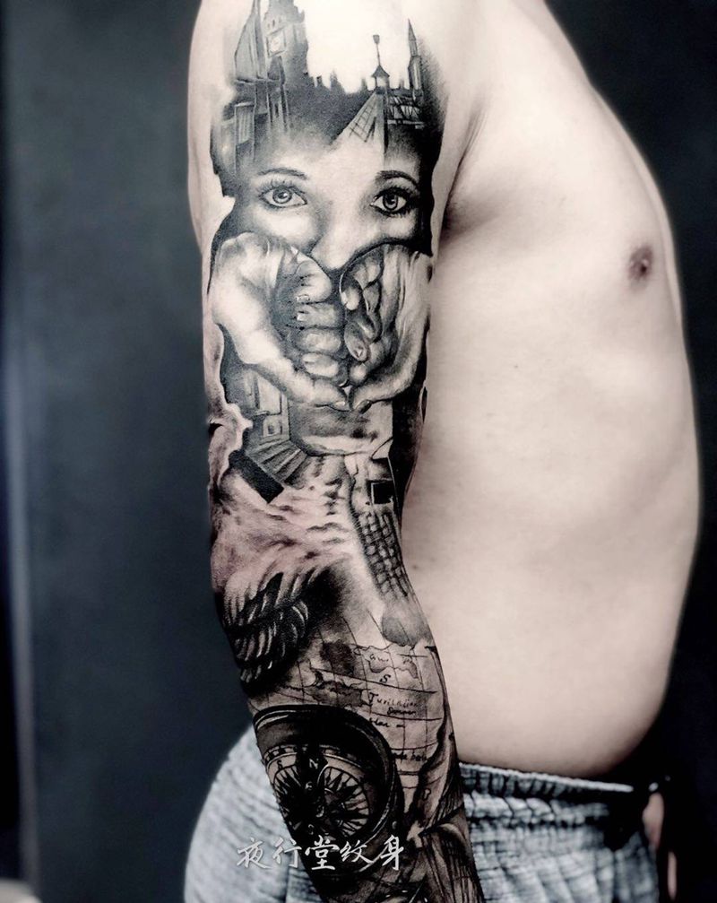 欧美花臂纹身图片_手臂欧美写实纹身图案