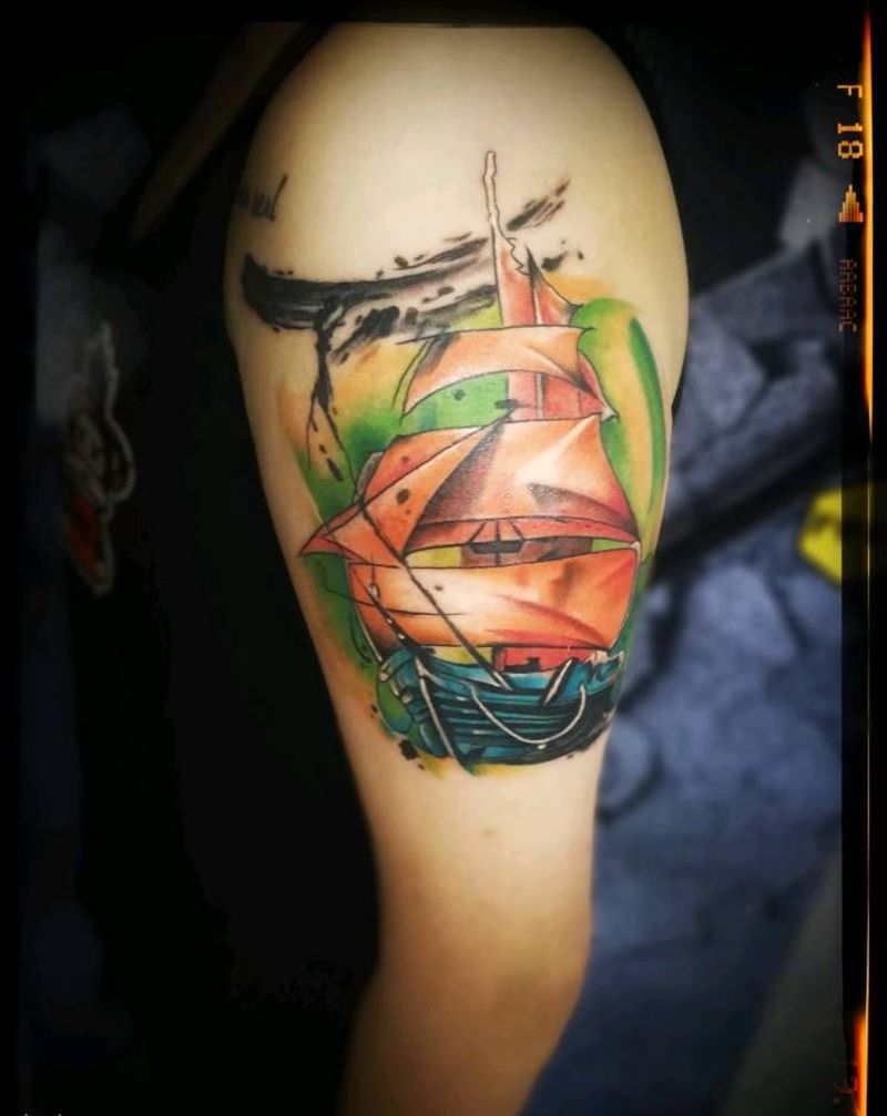 水彩帆船⛵️纹身图片