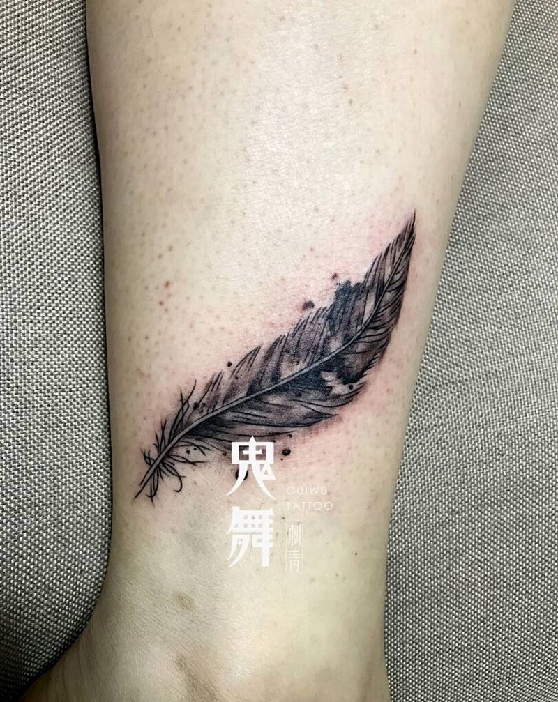 羽毛两根儿纹身图片_颈部肩部胸部腿部脚部原创纹身图案