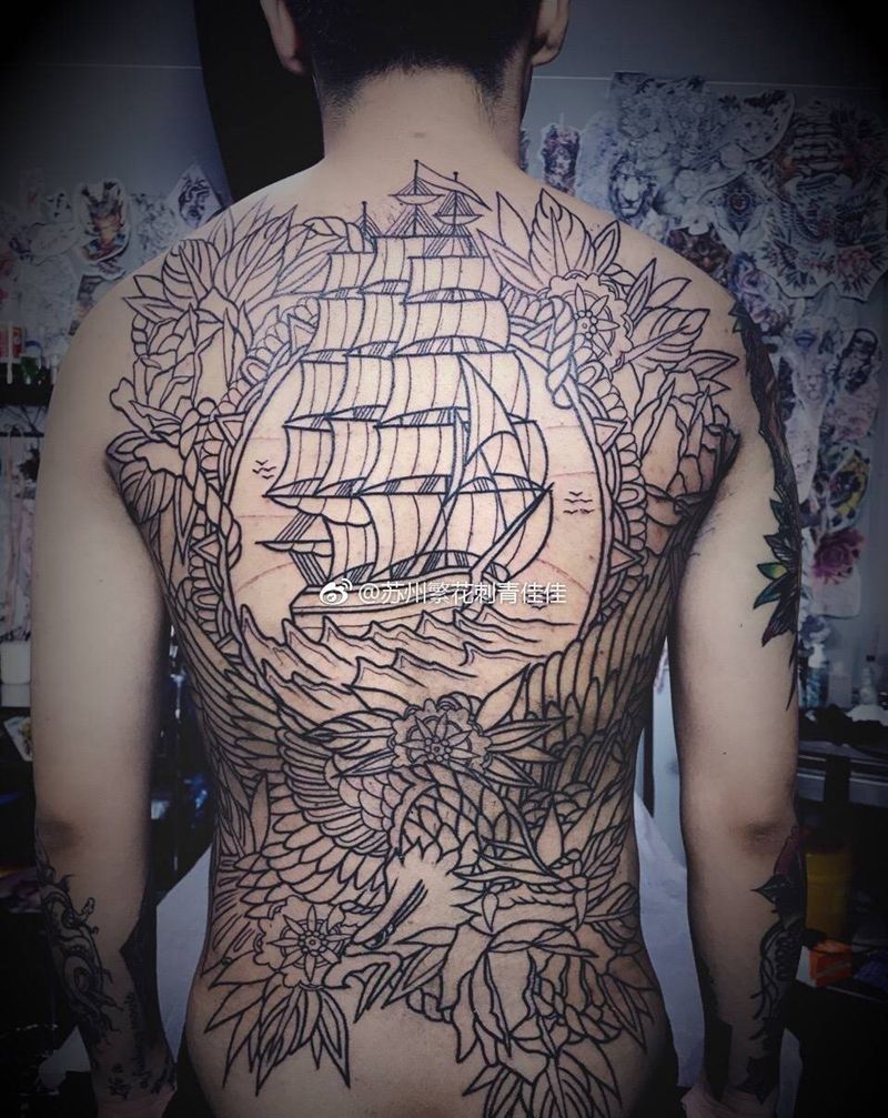 满背school纹身图片