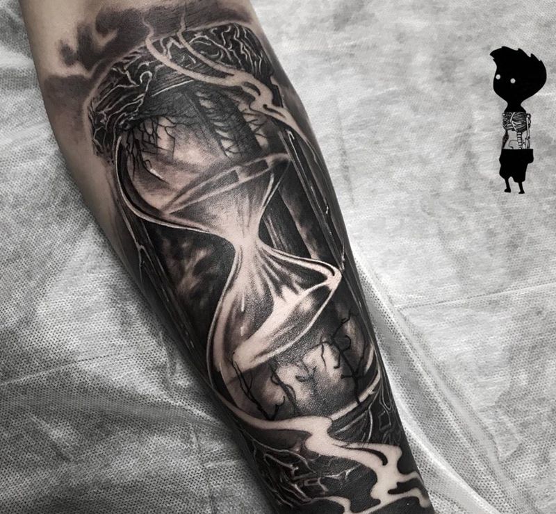 沙漏纹身图片_成品欧美手臂静物原创纹身图案