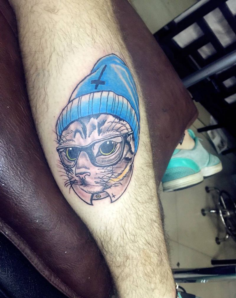 猫咪纹身图片_动物静物肖像清新腿部背部手臂成品肩部臀部纹身图案