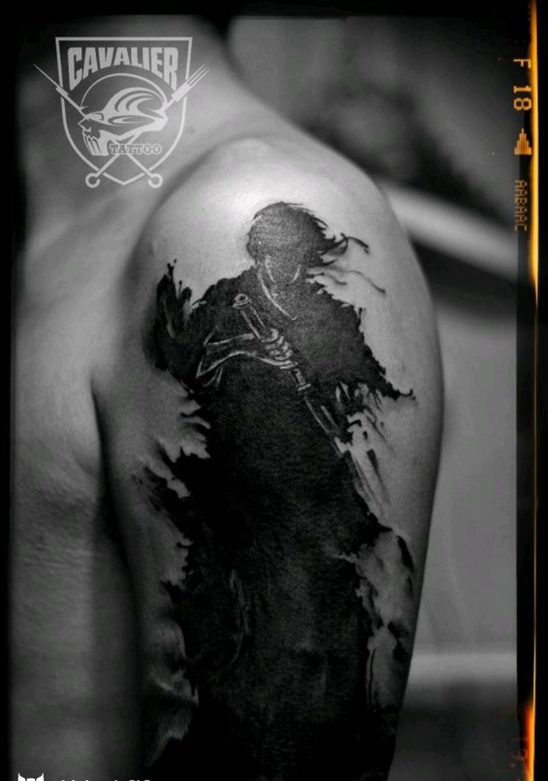 老图遮盖纹身图片_手臂传统国画人物成品纹身图案