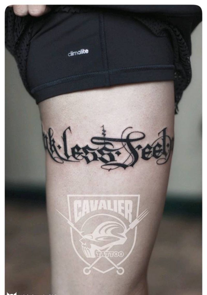 哥特式英文，腿环（半包）纹身图片_腿部欧美清新字符成品纹身图案