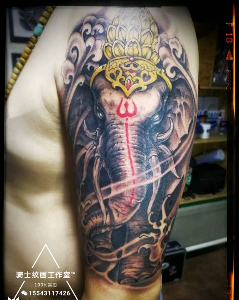 象王纹身图片_手臂传统动物成品纹身图案