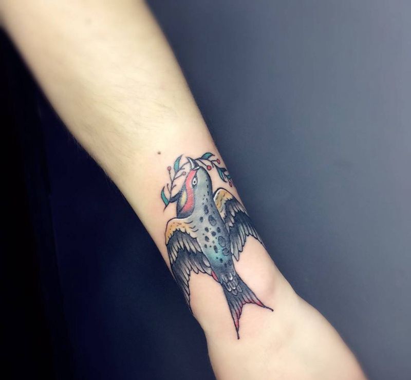 遮盖作品纹身图片_成品手臂传统动物纹身图案