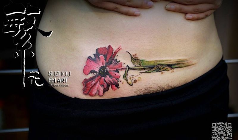破腹产疤痕遮盖纹身图片