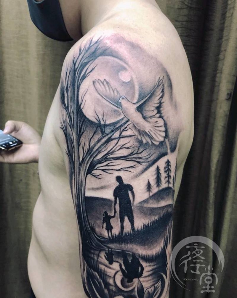 父女情深纹身图片_手臂欧美写实纹身图案