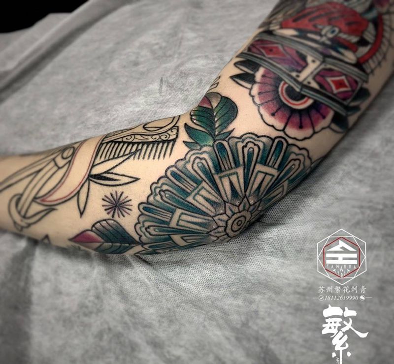 花臂拼接纹身图片