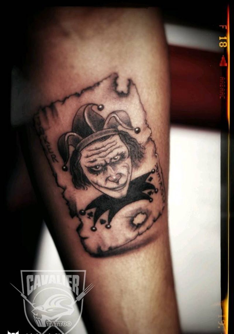 扑克&小丑纹身图片_手臂欧美肖像人物静物成品纹身图案