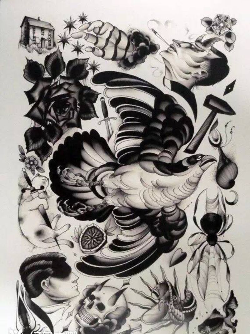 欧美复古手稿纹身图片