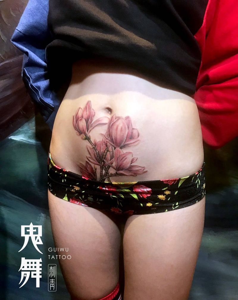 玉兰花 疤痕遮盖纹身图片