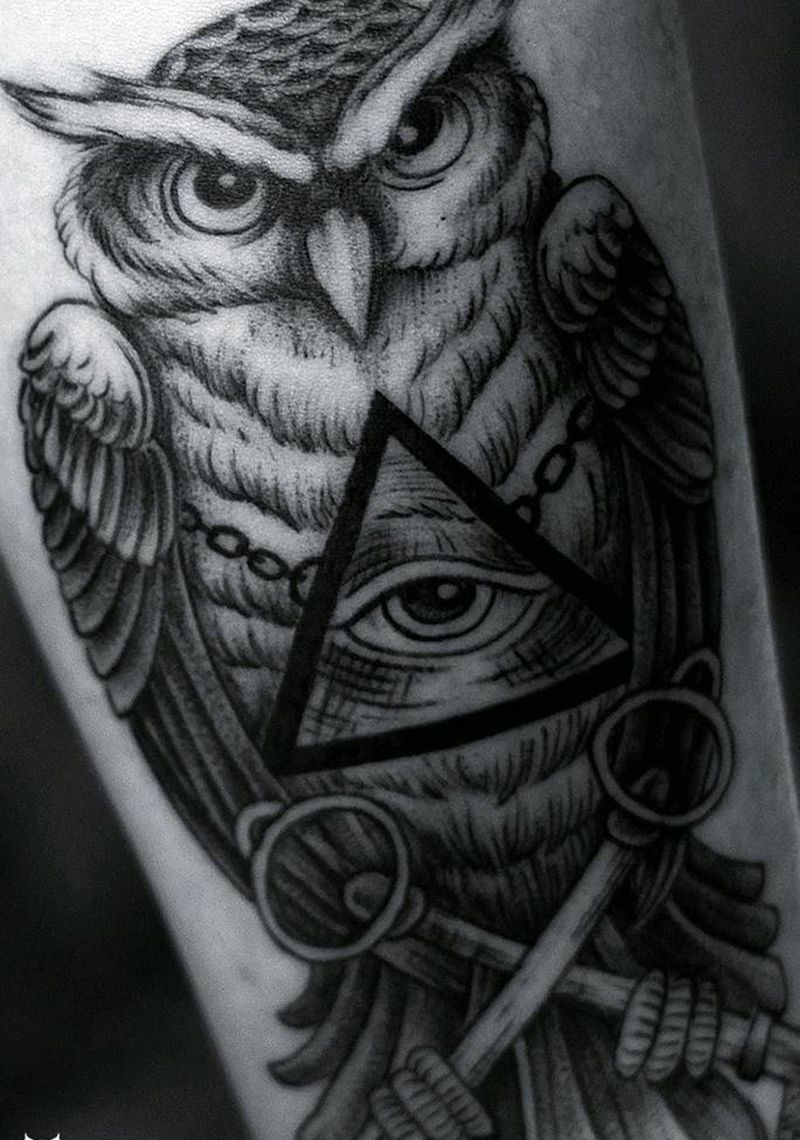 猫头leng纹身图片_手臂点刺新传统纹身图案