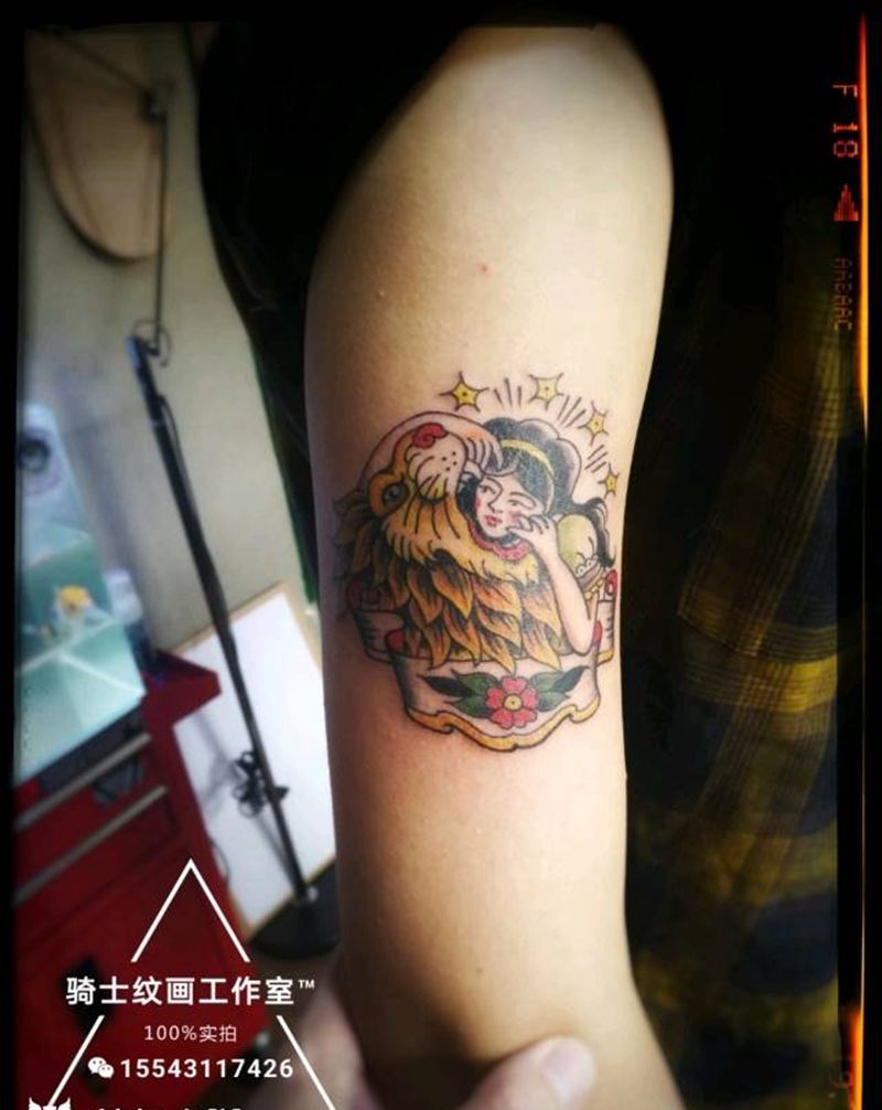 金毛狮王纹身图片_手臂欧美肖像动物人物植物成品纹身图案