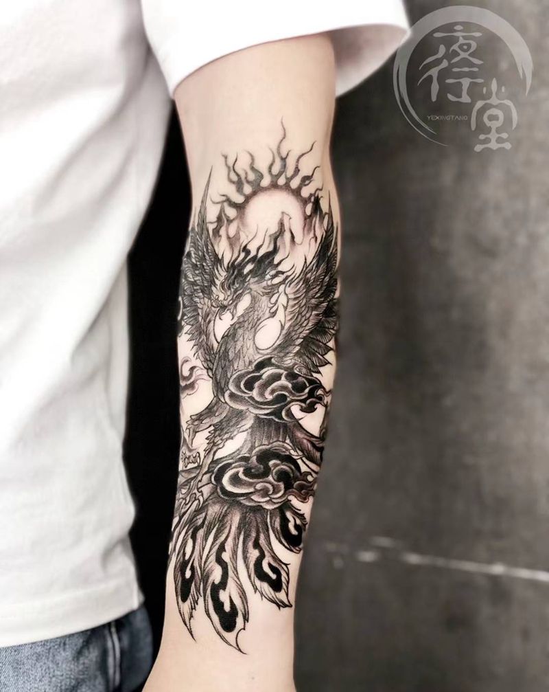 凤凰纹身图片_手臂腿部新传统点刺纹身图案