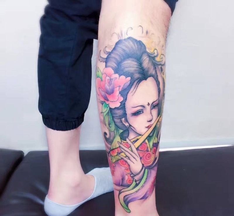 修改上色纹身图片_成品腿部背部手臂肩部肖像传统人物纹身图案