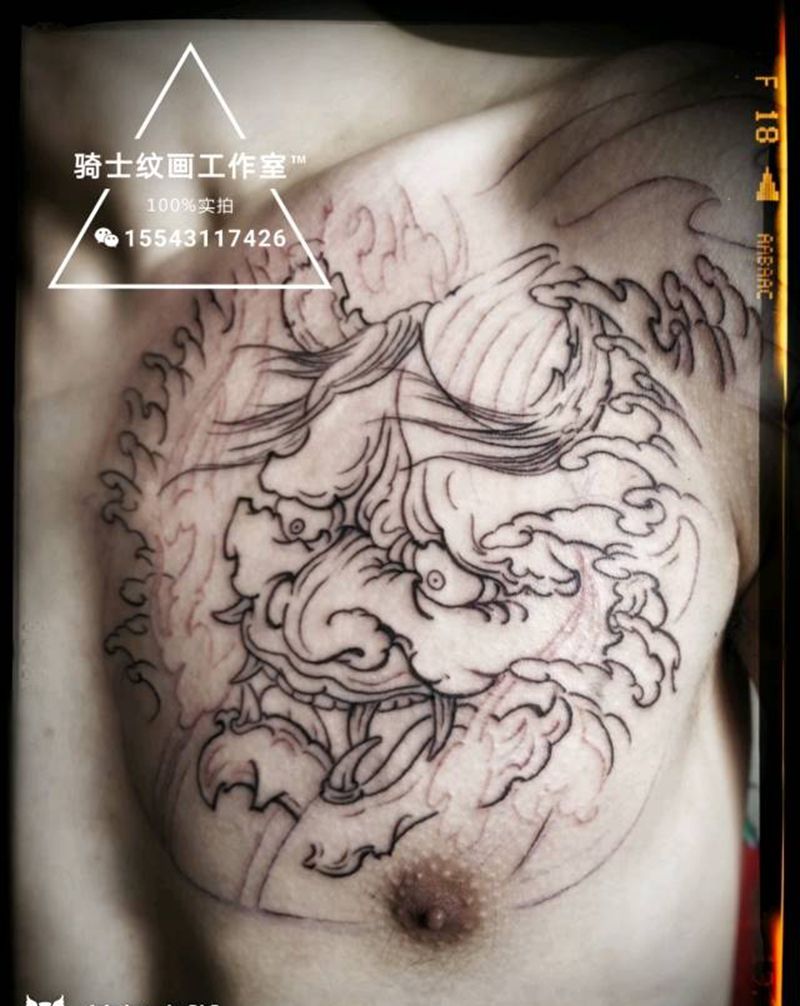 般若纹身图片_胸部传统人物鬼神成品纹身图案