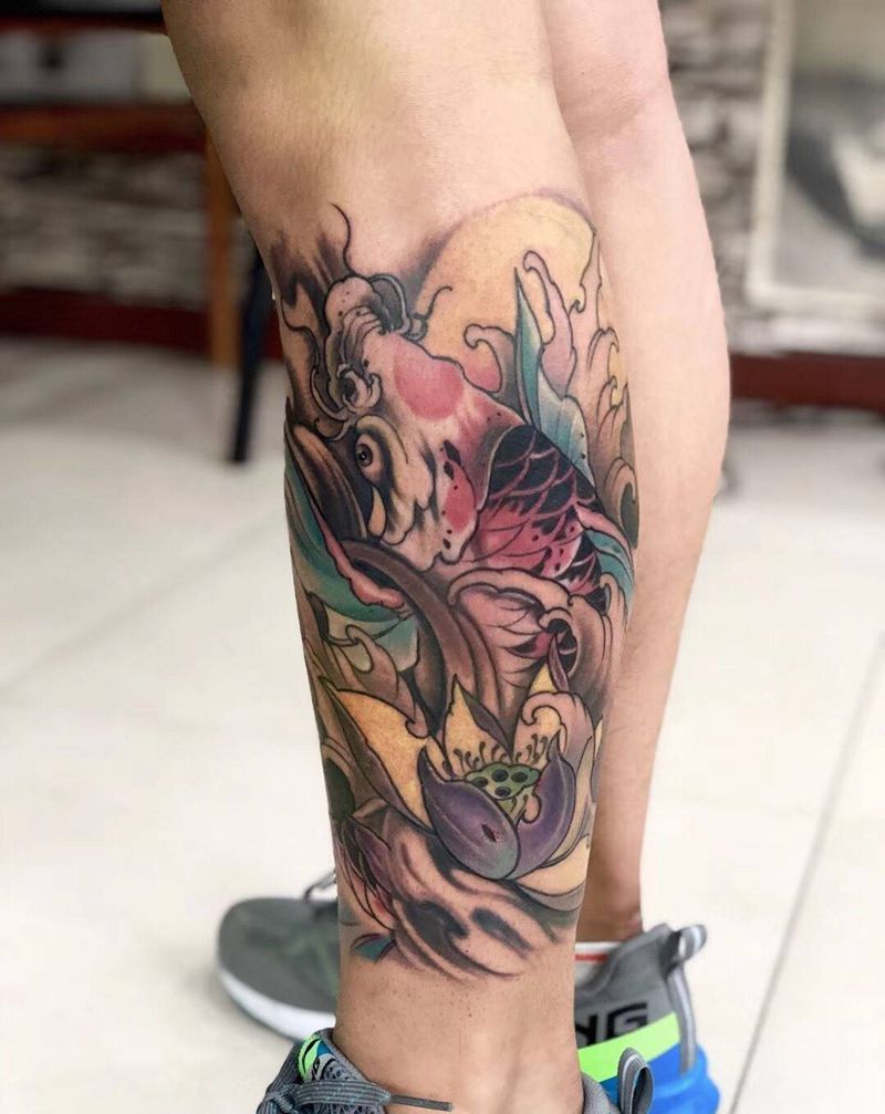 鲤鱼纹身图片_成品腿部手臂手部背部传统动物宗教纹身图案