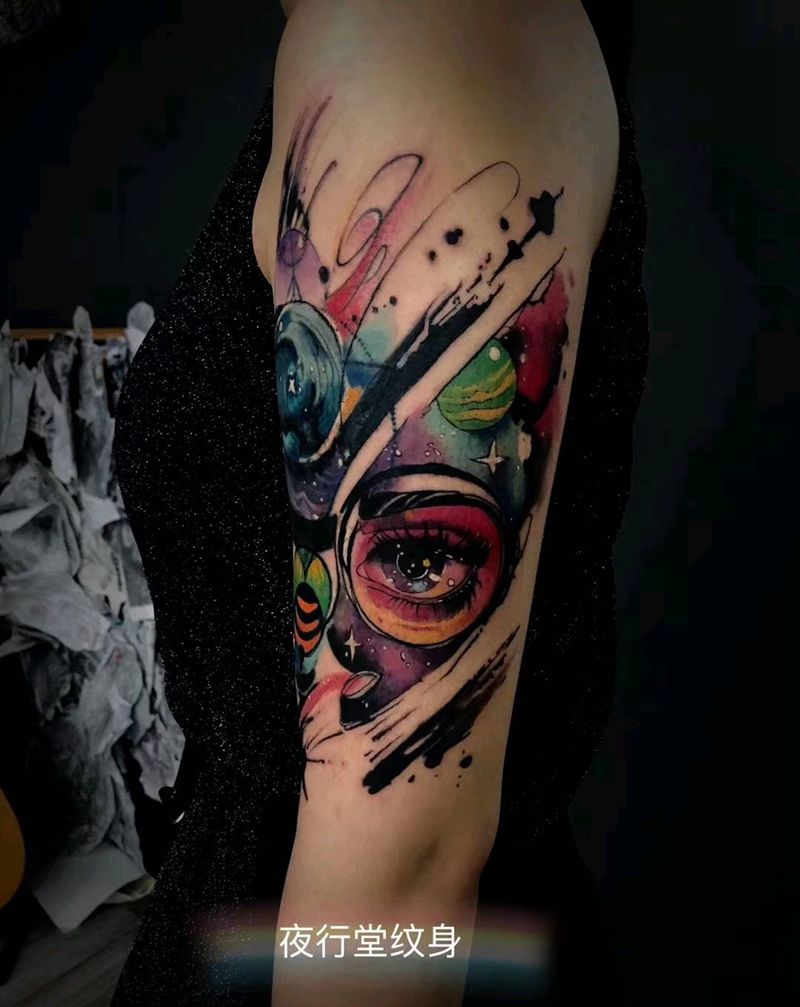 水彩星空作品纹身图片_水彩几何纹身图案