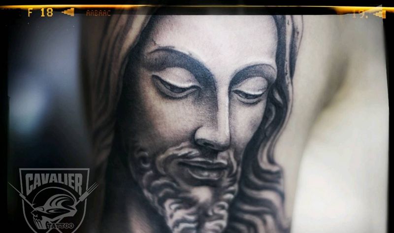 耶稣纹身图片_手臂欧美肖像人物宗教成品纹身图案