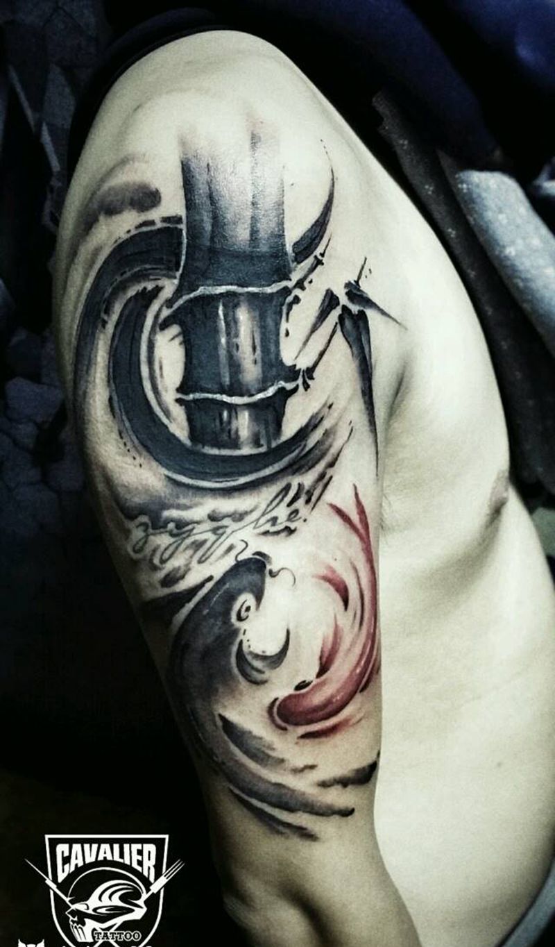 纹身修改纹身图片_肩部手臂传统国画字符动物植物原创成品手稿纹身图案