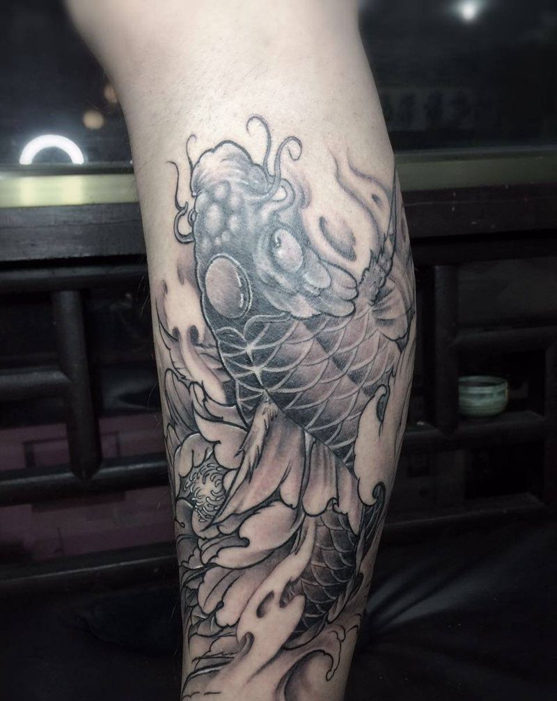 鲤鱼纹身图片_成品手臂背部肩部腿部传统动物纹身图案