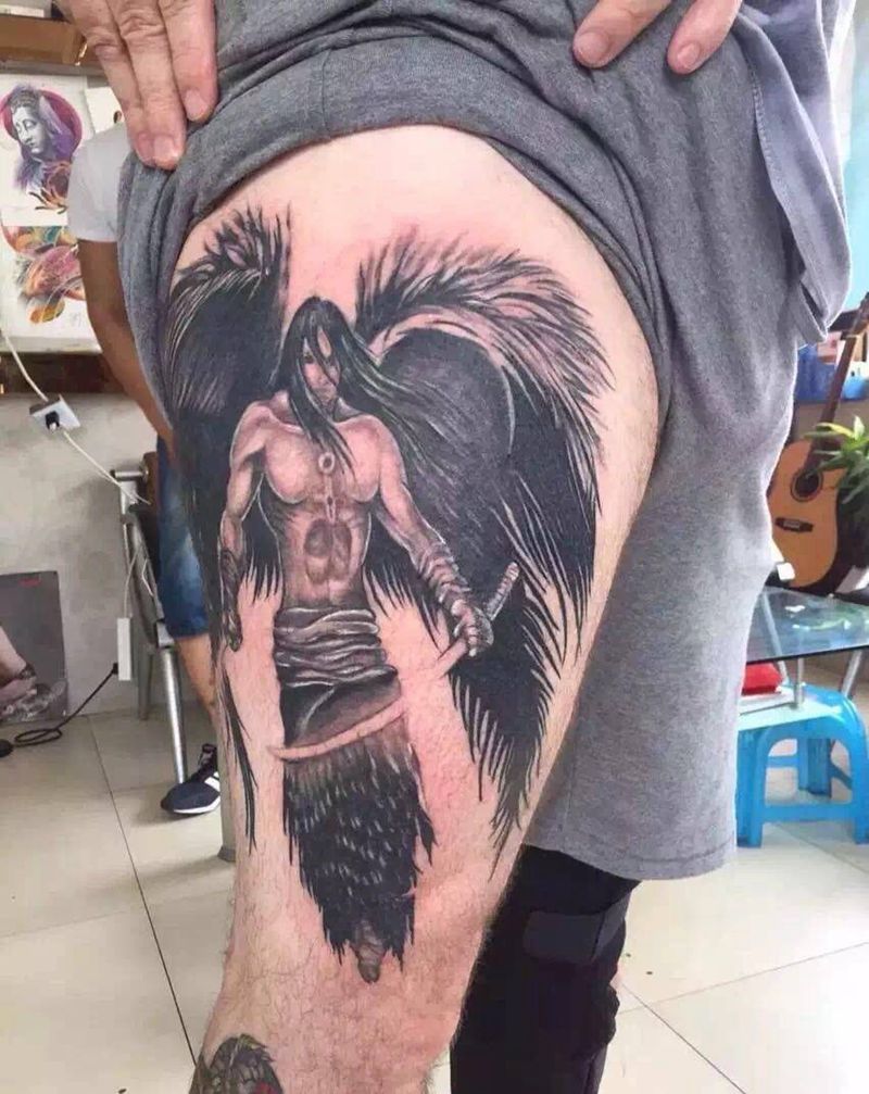 大腿天使纹身纹身图片