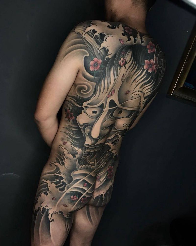 满背般若纹身图片_新传统纹身图案