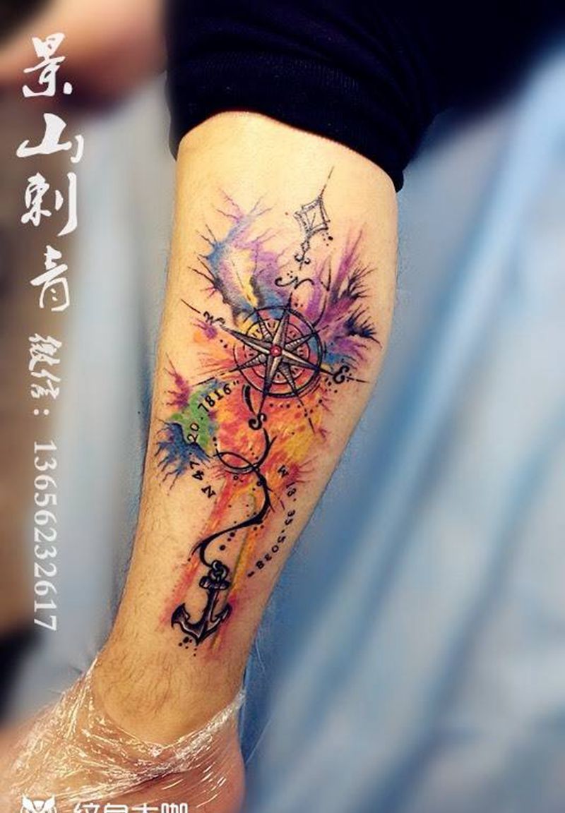 指南针纹身图片