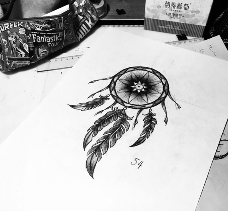 捕梦网纹身图片_几何点刺纹身图案