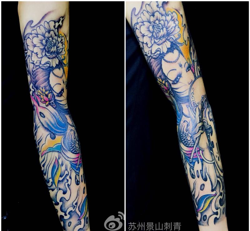 七分臂艺妓纹身图片_手臂纹身图案