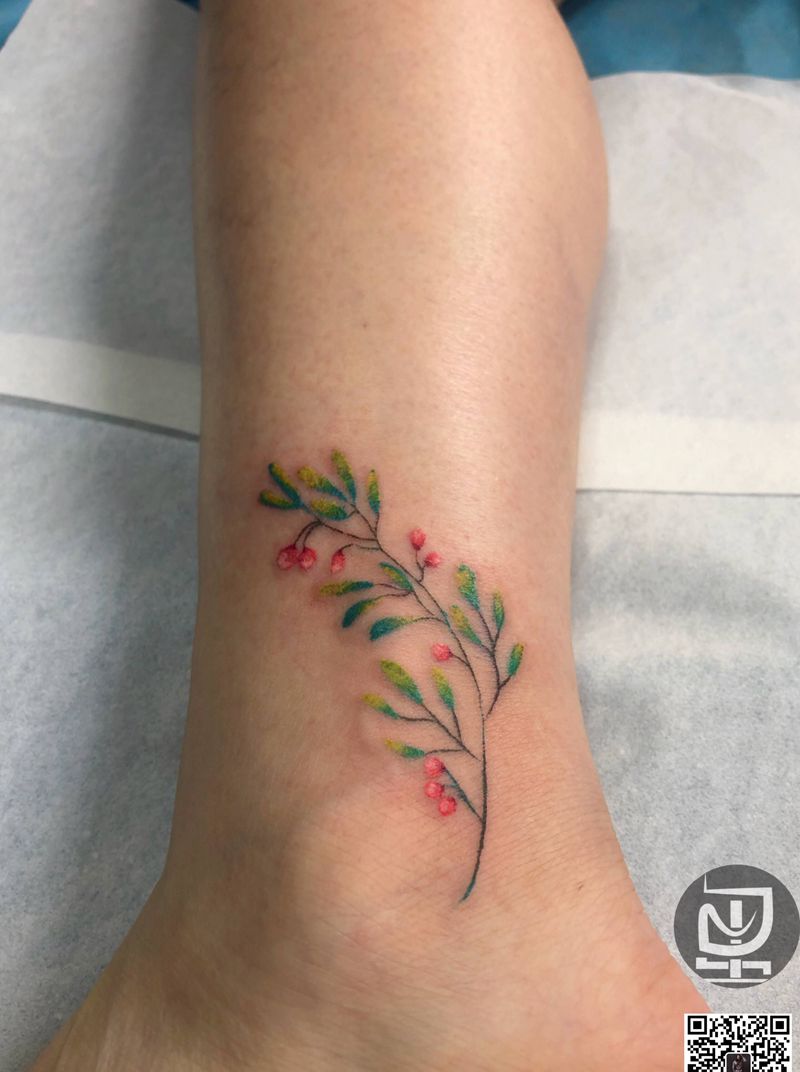 花纹身图片_腿部水彩水墨纹身图案