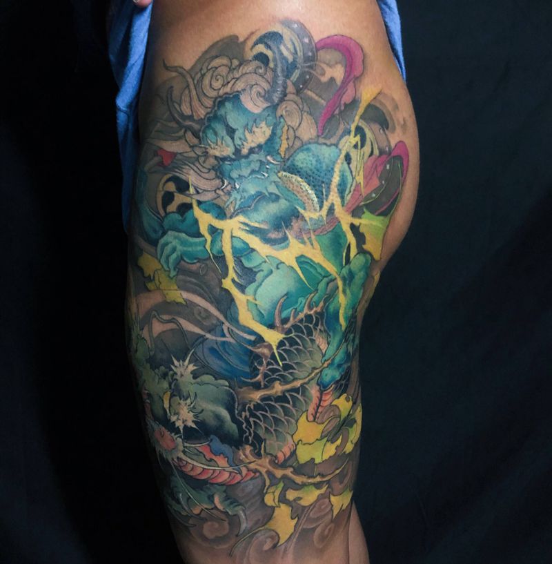 雷神纹身图片_腰部腿部新传统纹身图案