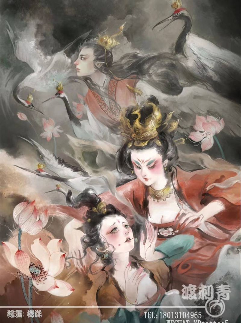 野仙鹤纹身图片_水墨水彩纹身图案