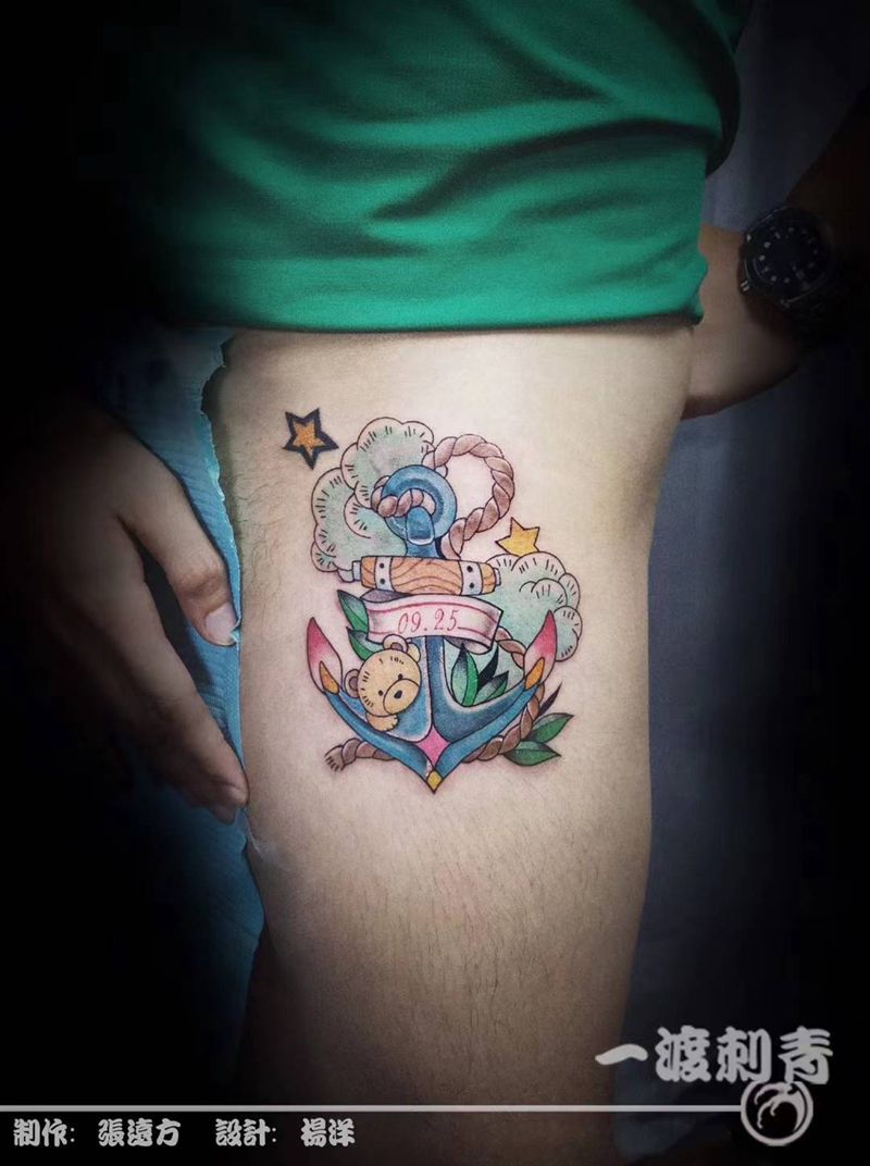 船锚纹身图片_腰部Old School纹身图案