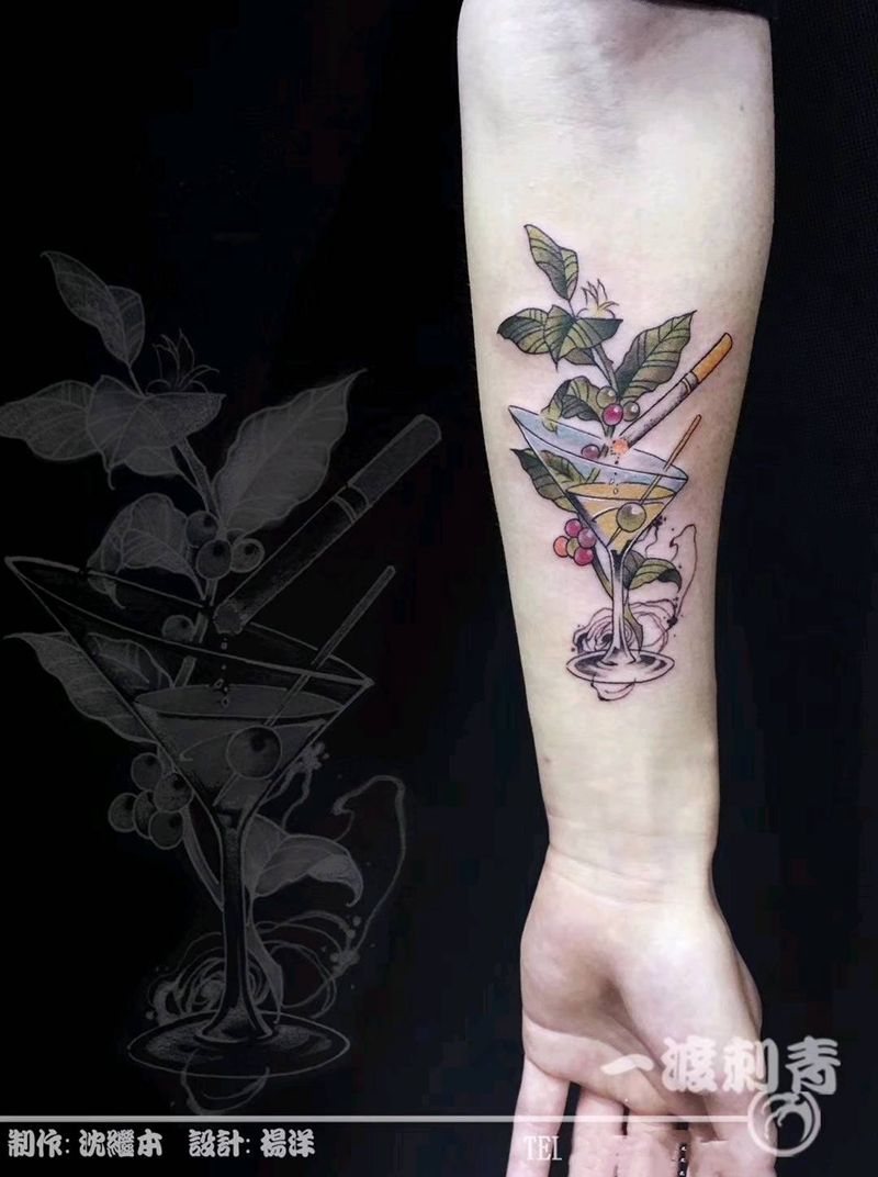 马提尼纹身图片_手臂New School纹身图案