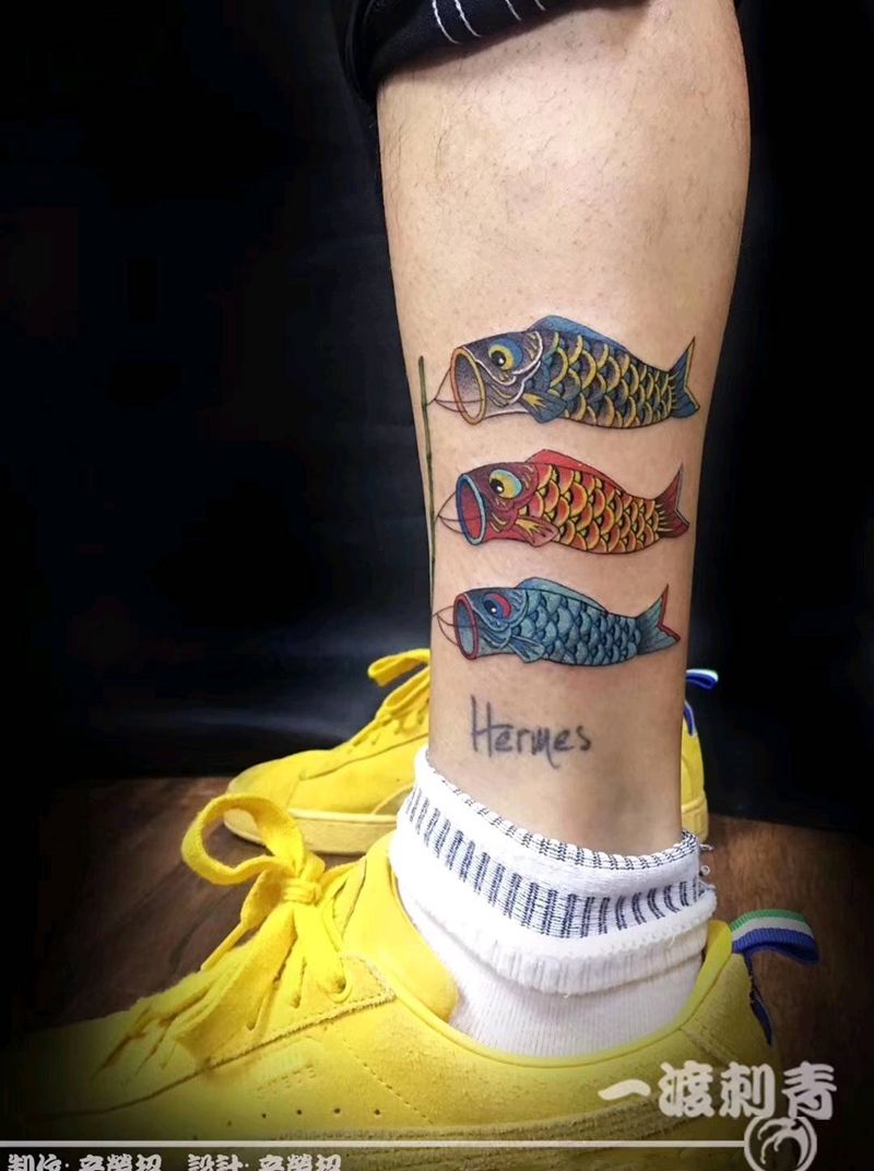 鲤鱼旗纹身图片_腿部新传统New School纹身图案