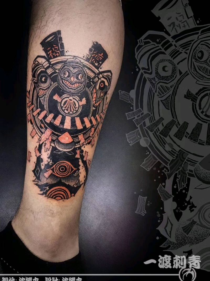 灵符纹身图片_腿部点刺纹身图案