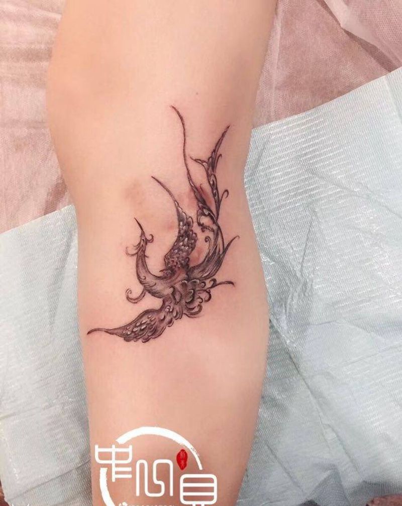疤痕遮盖，凤纹身图片_腿部纹身图案