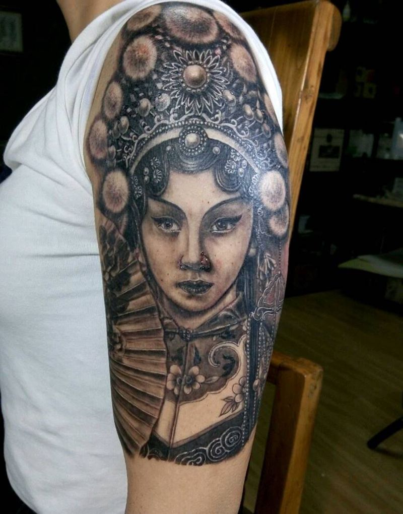 花旦纹身图片_肩部肖像写实人物成品纹身图案