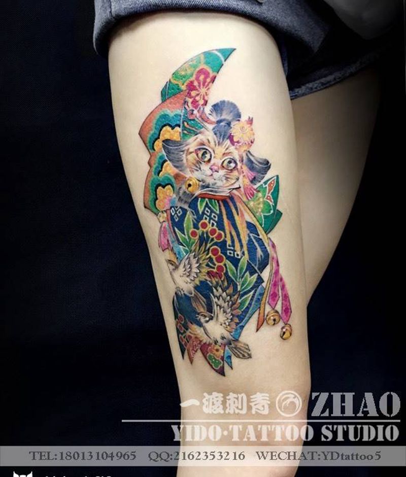 艺妓猫咪纹身图片
